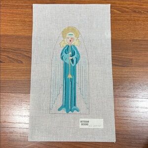 Bettieray Designs Angel Painted Needlework Canvas Gold & Teal NWT